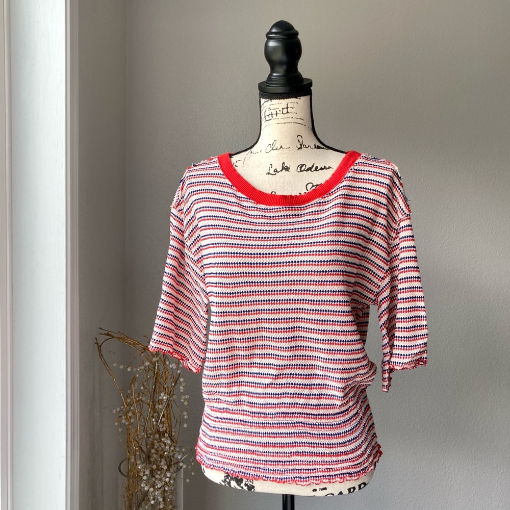 FREE PEOPLE We The Free Red Striped Bell Sleeve Top Shirt